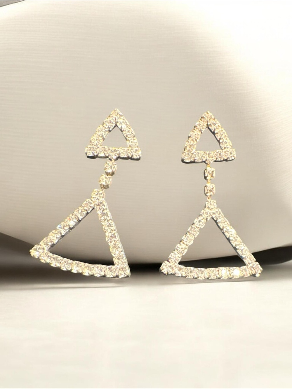Crystal Triangle Drop Earrings - Silver Tone
322
